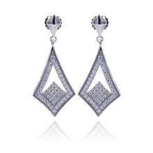 Load image into Gallery viewer, Sterling Silver Rhodium Plated Micro Pave Open Sharp Marqui Dangling Shaped Stud Earring With CZ Stones