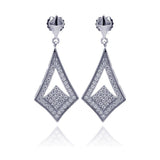 Sterling Silver Rhodium Plated Micro Pave Open Sharp Marqui Dangling Shaped Stud Earring With CZ Stones