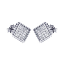 Load image into Gallery viewer, Sterling Silver Rhodium Plated Micro Pave Clear Square Shaped Stud Earring With CZ Stones