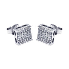 Load image into Gallery viewer, Sterling Silver .925 Rhodium Plated Micro Pave Clear Square Shaped Stud Earring With CZ Stones
