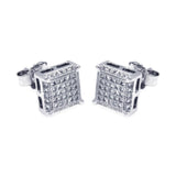 Sterling Silver .925 Rhodium Plated Micro Pave Clear Square Shaped Stud Earring With CZ Stones