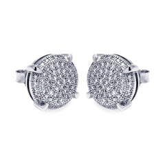 Sterling Silver Rhodium Plated Micro Pave Clear Circle CZ Stud Earrings