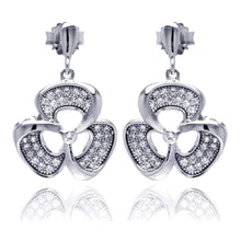 Load image into Gallery viewer, Sterling Silver Rhodium Plated Micro Pave Flower Dangling Shaped Stud Earring With CZ Stones