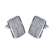 Load image into Gallery viewer, Sterling Silver Rhodium Plated Micro Pave Rectangle Shaped Stud Earring With CZ Stones
