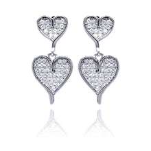 Load image into Gallery viewer, Sterling Silver Rhodium Plated Micro Pave Graduated Heart Shaped Earrings With CZ Stones