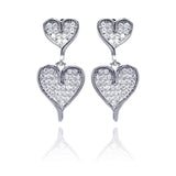 Sterling Silver Rhodium Plated Micro Pave Graduated Heart Shaped Earrings With CZ Stones