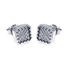Load image into Gallery viewer, Sterling Silver Rhodium Plated Micro Pave Clear Sun Square Shaped Stud Earring With CZ Stones