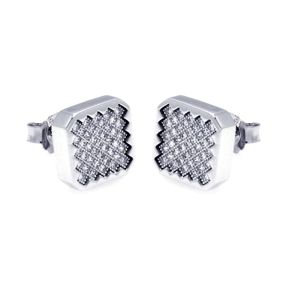 Sterling Silver Rhodium Plated Micro Pave Round Shaped Hoop Earring With CZ Stones