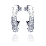 Sterling Silver Rhodium Plated Micro Pave Clear Round Hoop Earring With CZ Stones
