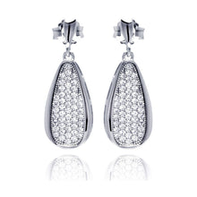 Load image into Gallery viewer, Sterling Silver Rhodium Plated Micro Pave Clear Teardrop Dangling Shaped Stud Earring With CZ Stones