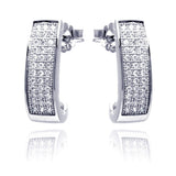 Sterling Silver Rhodium Plated Micro Pave Clear Rectangle Shaped Stud Earring With CZ Stones