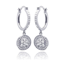 Load image into Gallery viewer, Sterling Silver Rhodium Plated Micro Pave Clear Round CZ Wire Dangling Huggie Earrings