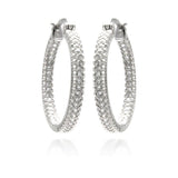 Sterling Silver Rhodium Plated Micro Pave Shape Hoop Earrings With CZ Stones