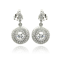 Sterling Silver Rhodium Plated Micro Pave Round Shaped Stud Earring With CZ Stones