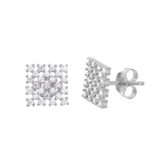 Load image into Gallery viewer, Sterling Silver Nickle Free Gold Plated Large Checkered  Stud Earrings With CZ Stones
