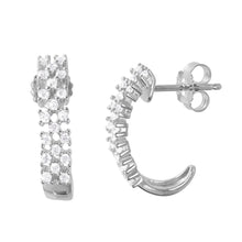 Load image into Gallery viewer, Sterling Silver Rhodium Plated Delicate Micro Pave Checkered Half Hoop Stud Earring with Friction Back Post