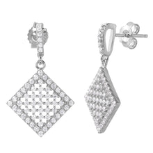 Load image into Gallery viewer, Sterling Silver Rhodium Plated Classy Micro Pave Diamond Shaped Stud Earring with Friction Back Post
