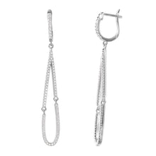 Load image into Gallery viewer, Sterling Silver Rhodium Plated Fancy Micro Pave Teardrop U-Hoop Earring