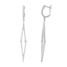 Load image into Gallery viewer, Sterling Silver Rhodium Plated Fancy Micro Pave Long Thin Diamond Shaped U-Hoop Earring