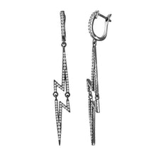 Load image into Gallery viewer, Sterling Silver Black Rhodium Plated Lightning Dangling CZ Paved Earrings with Earrings Dimensions of 61MMX7MM Clip Post