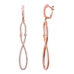 Sterling Silver Nickle Free Rose Gold Plated Dangling Figure Eight Shaped Huggie Earrings With CZ Stones