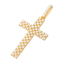 Load image into Gallery viewer, Sterling Silver Gold Plated Thin Open Checkered Cross CZ Pendant
