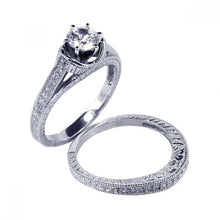 Load image into Gallery viewer, Sterling Silver Rhodium Plated Pave Clear Round CZ Engagement Ring Set