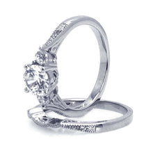 Load image into Gallery viewer, Sterling Silver Rhodium Plated CZ Bridal Engagement Ring Set