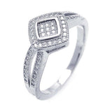 Sterling Silver Rhodium Plated Micro Pave CZ Diamond Shaped Ring
