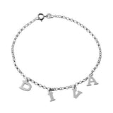 Sterling Silver Non Plated DIVA Dangling Charm Link Anklet