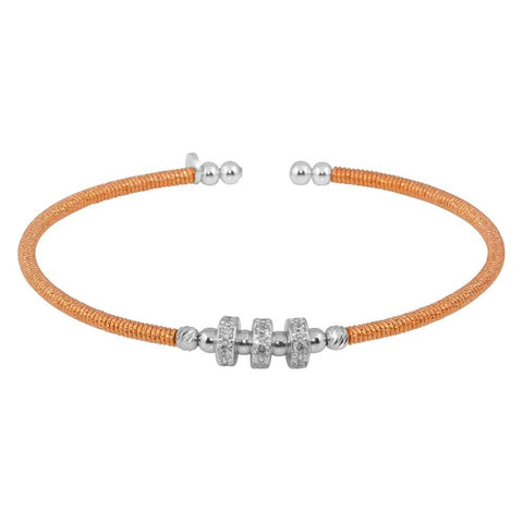 Sterling Silver Rose Gold Plated Beaded Cuff with CZ