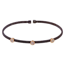 Load image into Gallery viewer, Sterling Silver Black Rhodium Plated Three Rose Gold Circle Open Bangle with CZ