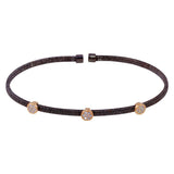 Sterling Silver Black Rhodium Plated Three Rose Gold Circle Open Bangle with CZ