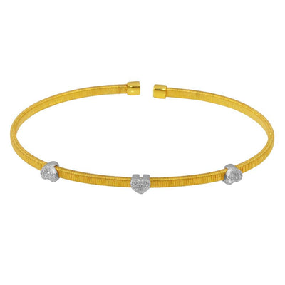 Sterling Silver Gold Plated Three Heart Open Bangle with CZ