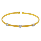 Sterling Silver Gold Plated Three Heart Open Bangle with CZ