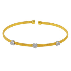 Sterling Silver Gold Plated Three Heart Open Bangle with CZ
