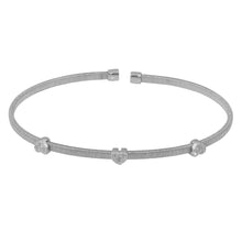 Load image into Gallery viewer, Sterling Silver Rhodium Plated Three Heart Open Bangle with CZ