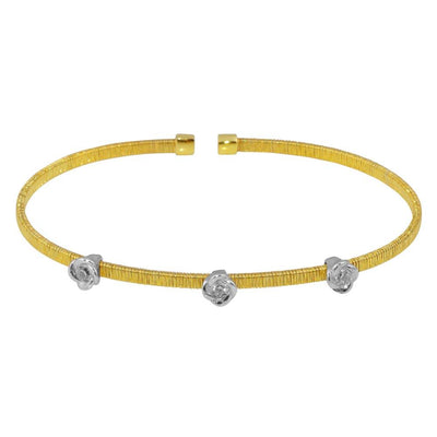 Sterling Silver Gold Plated Three Rose Cuffs with CZ