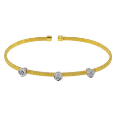 Sterling Silver Gold Plated Three Rose Cuffs with CZ