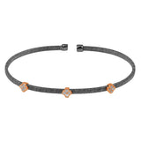 Sterling Silver Black Rhodium Plated Three Clover Rose Gold Plated Bangle With CZ