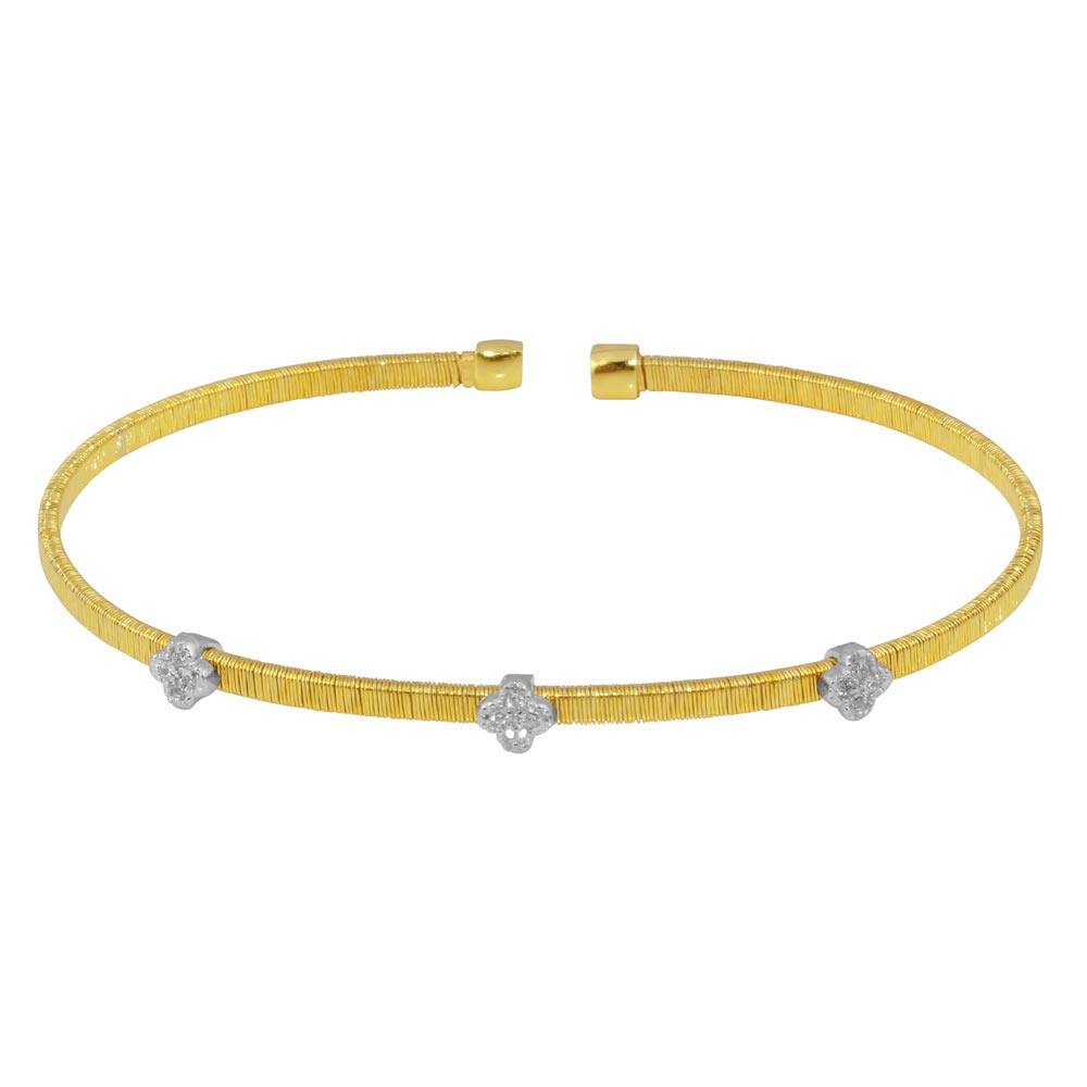 Sterling Silver Gold Plated Three Clover Cuffs with CZ