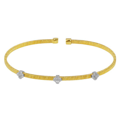Sterling Silver Gold Plated Three Clover Cuffs with CZ