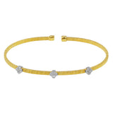 Sterling Silver Gold Plated Three Clover Cuffs with CZ