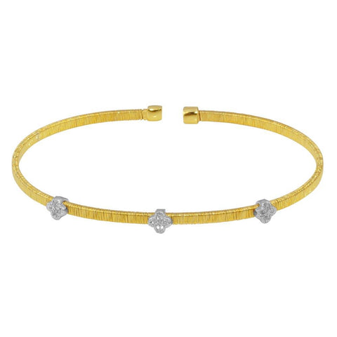 Sterling Silver Gold Plated Three Clover Cuffs with CZ