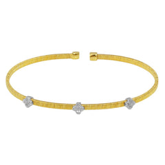 Sterling Silver Gold Plated Three Clover Cuffs with CZ
