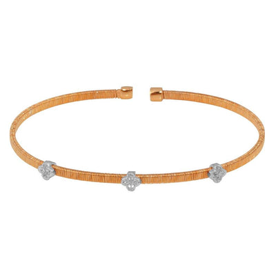 Sterling Silver Rose Gold Plated Three Clover Cuffs with CZ