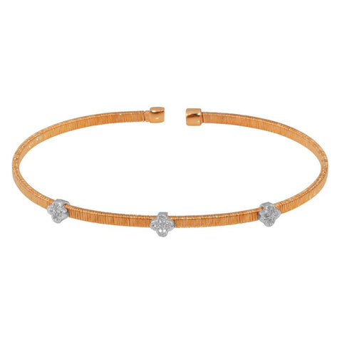 Sterling Silver Rose Gold Plated Three Clover Cuffs with CZ