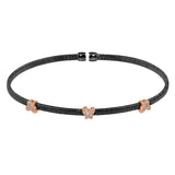 Sterling Silver Black Rhodium Plated Three Butterfly Open Bangle with CZ