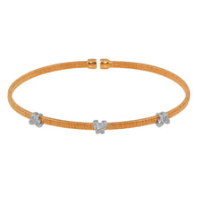 Load image into Gallery viewer, Sterling Silver Rose Gold Plated Three Butterfly Open Bangle with CZ