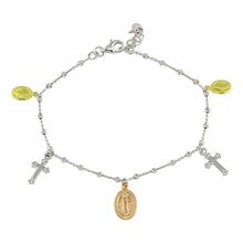 Load image into Gallery viewer, Sterling Silver Rhodium Lady of Guadalupe Tri Color Charm Bracelet